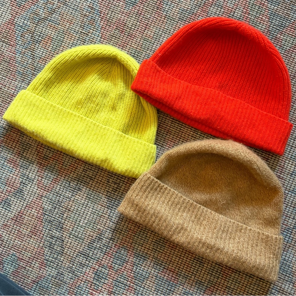 COS Cashmere Beanie Bundle - Bright Red, Neon Yellow, Light Brown